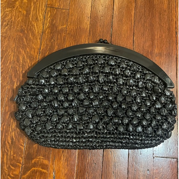 American Vintage Handbags - Black raffia vintage clutch